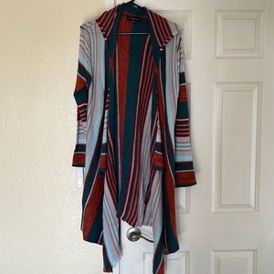 Striped hooded waterfall cardigan